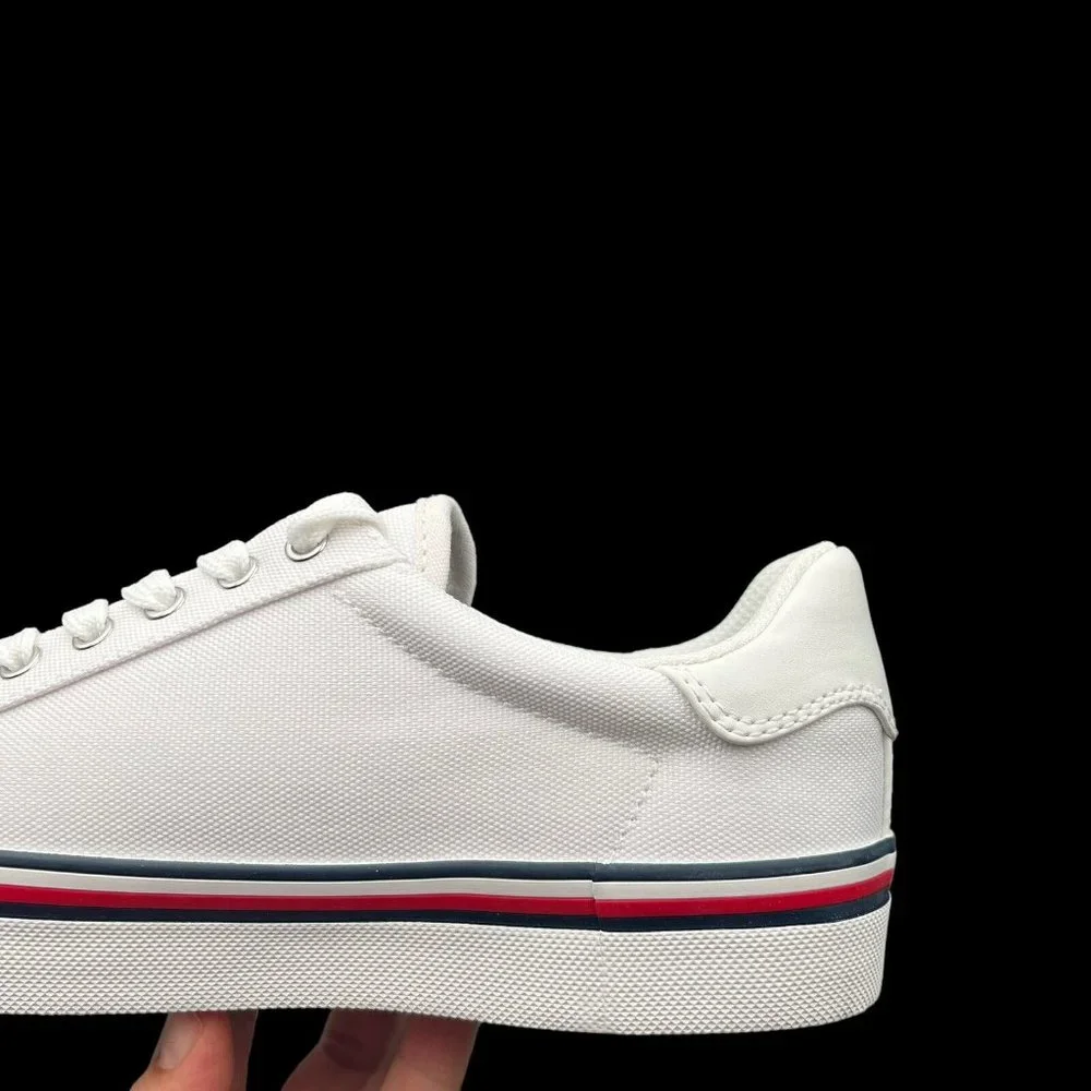 Tommy Hilfiger Women's Canvas Casual Sneakers Size 7.5-8.5-9 White Lace up Shoes
